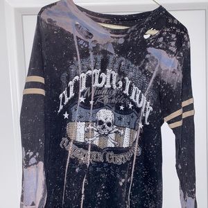 Affliction bleach dyed distressed top